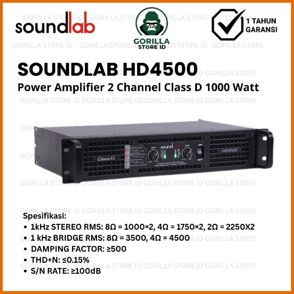 Soundlab HD4500 Power Amplifier 2 Channel Class D 1000 Watt