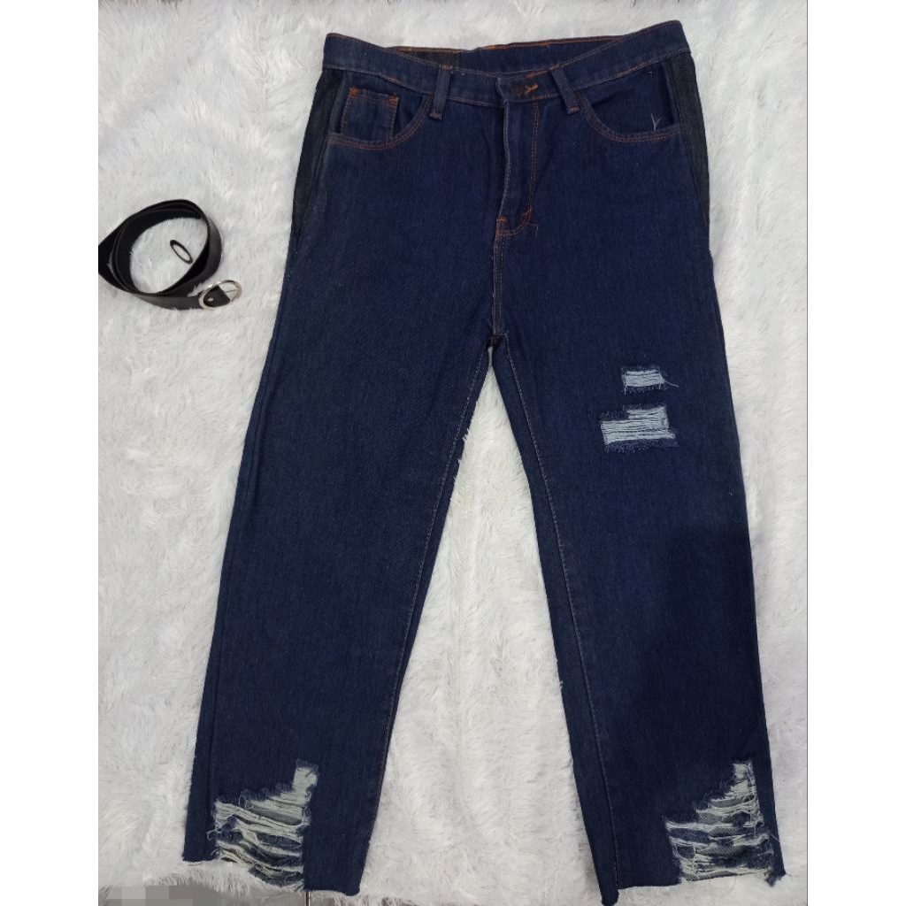 Celana Jeans Basic Kulot Hw Rawis Sobek