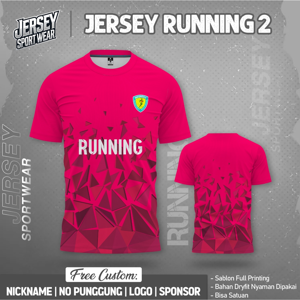 Jersey running custom running 2 pendek free custom nama dan no punggung full printing