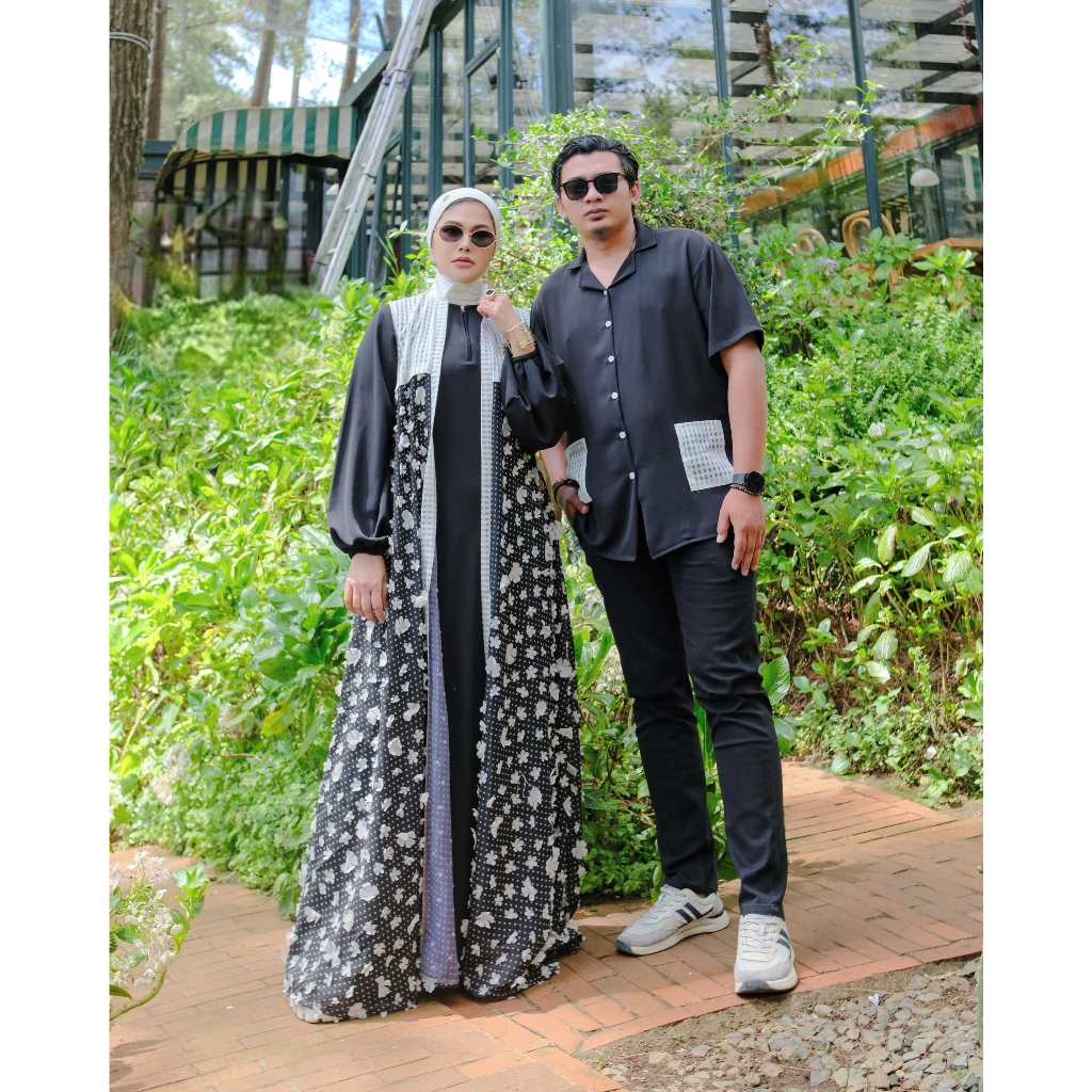 Dress Couple GAITHA by NUmiaa Fashion I Couple Hitam Premium Lebaran 2026 I Dress Bunga 3D Bahan Ant