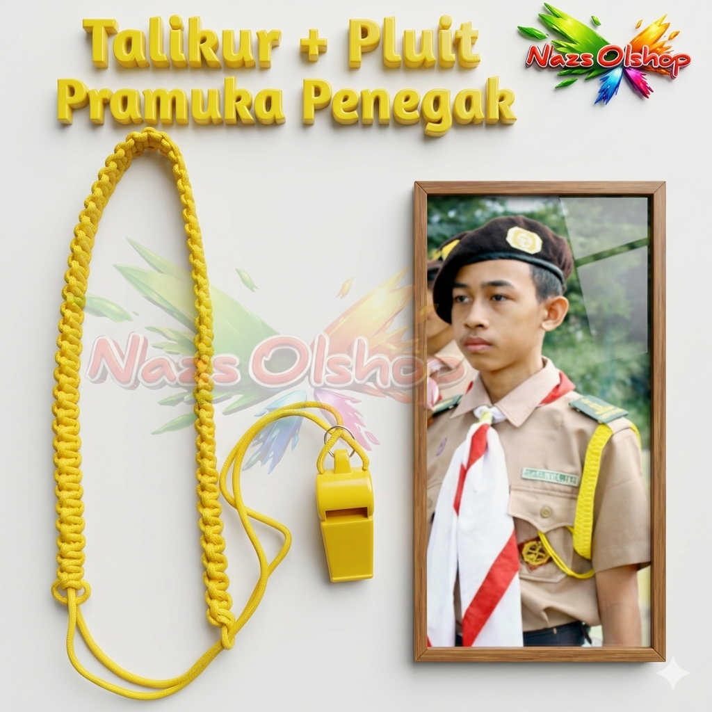 Tali Kur + Pluit Pramuka Penegak Warna Kuning Tingkat SMA grosir dan eceran