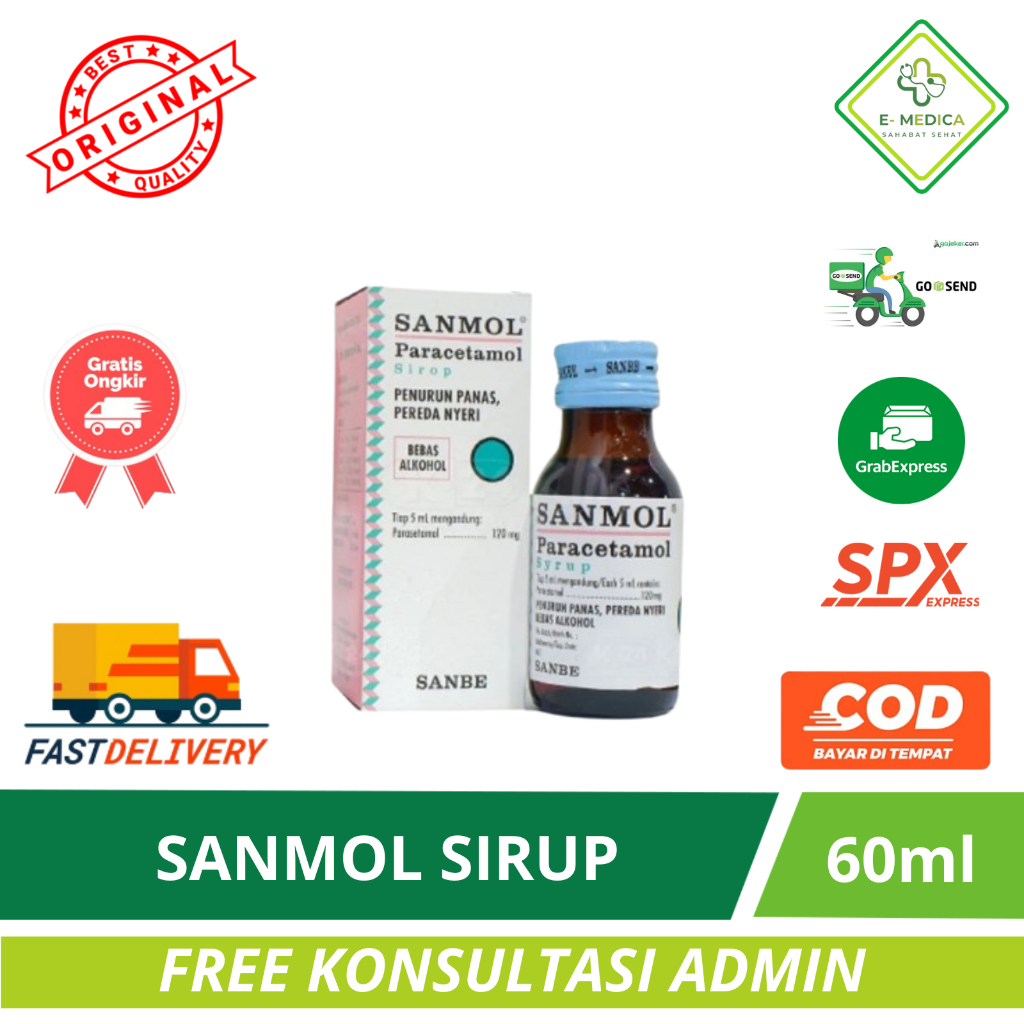 SANMOL Paracetamol Sirup 60ml Menurunkan Demam Meredakan Nyeri Anak Dewasa