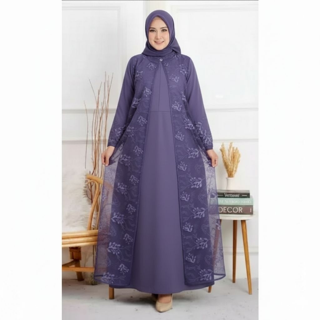 Jasmine Dress Brukat by anomstore - Satin Silk Brokat Semi Outer Mewah Elegan Simpel Gamis Kondangan