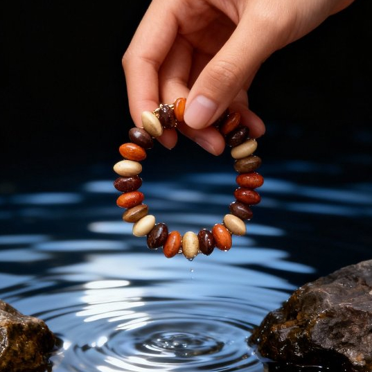 gelang kayu kombinasi 5 kayu bertuah model pipih 12x8