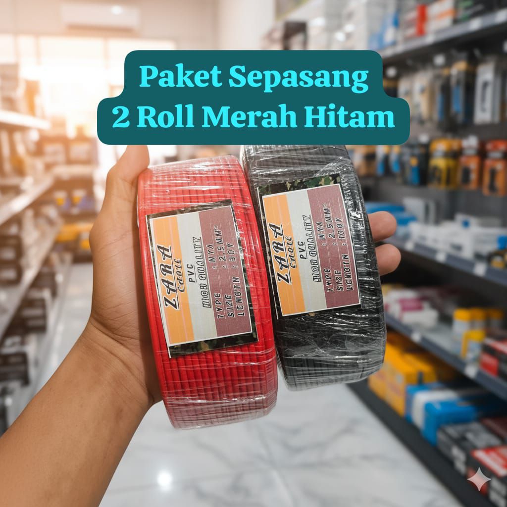 Paket Sepasang 2 Roll Merah Hitam Kabel listrik ZaraCable kawat tunggal. kabel instalasi listrik ser