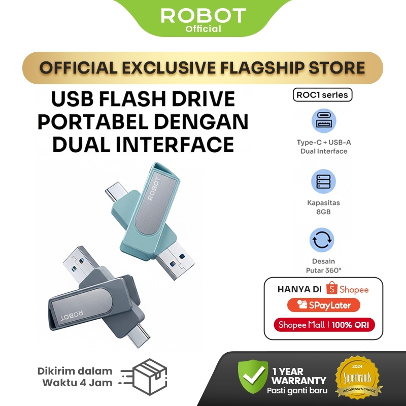 ROBOT U-Disk Flashdisk Kapasitas 64GB Type-C High Speed Penyimpanan Iphone Android Komputer Flash Dr