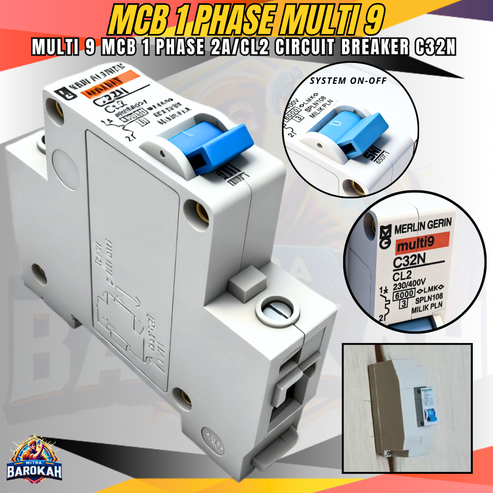Multi 9 MCB 1 Phase 2 Ampere SNI / MCB Multi9 1P CL2 Circuit Breaker C32N 1 Phase 2 Ampere Kuat Taha