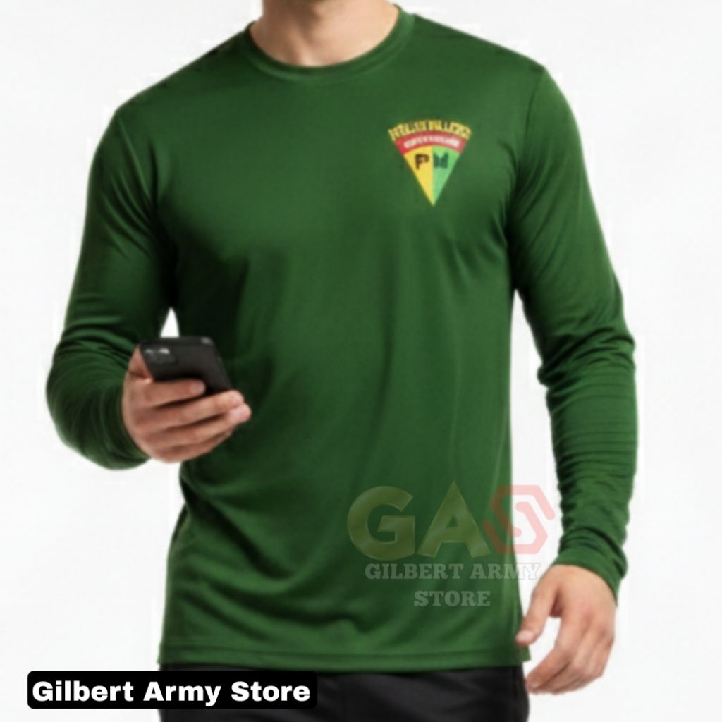 Kaos PM Polisi mIliter TNI Lengan Panjang Hijau Logo Bordir GILBERT ARMY STORE size L XL XXL Jumbo