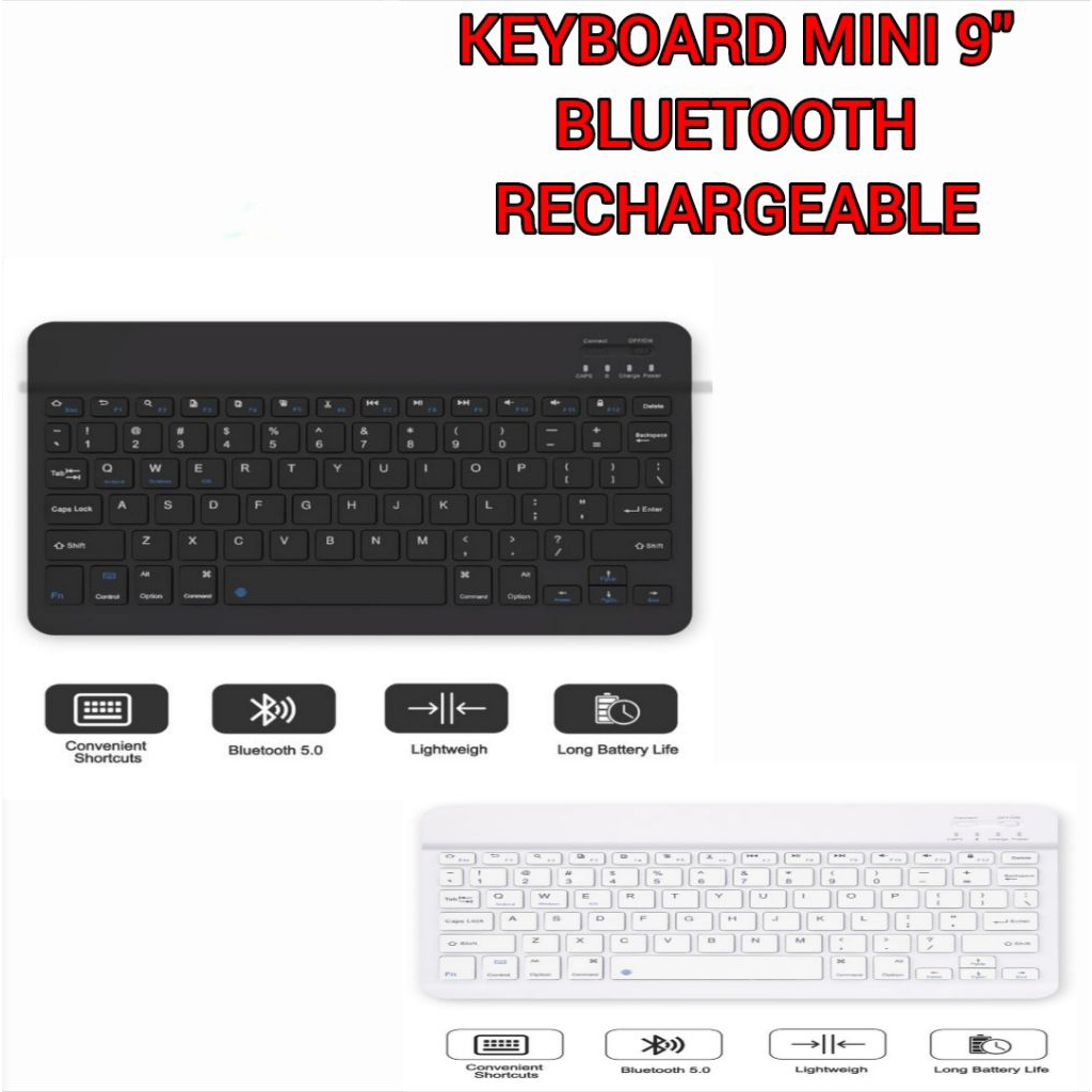 KEYBOARD MINI 9" BLUETOOTH RECHARGEABLE HP, TABLET, LAPTOP, KOMPUTER, DLL