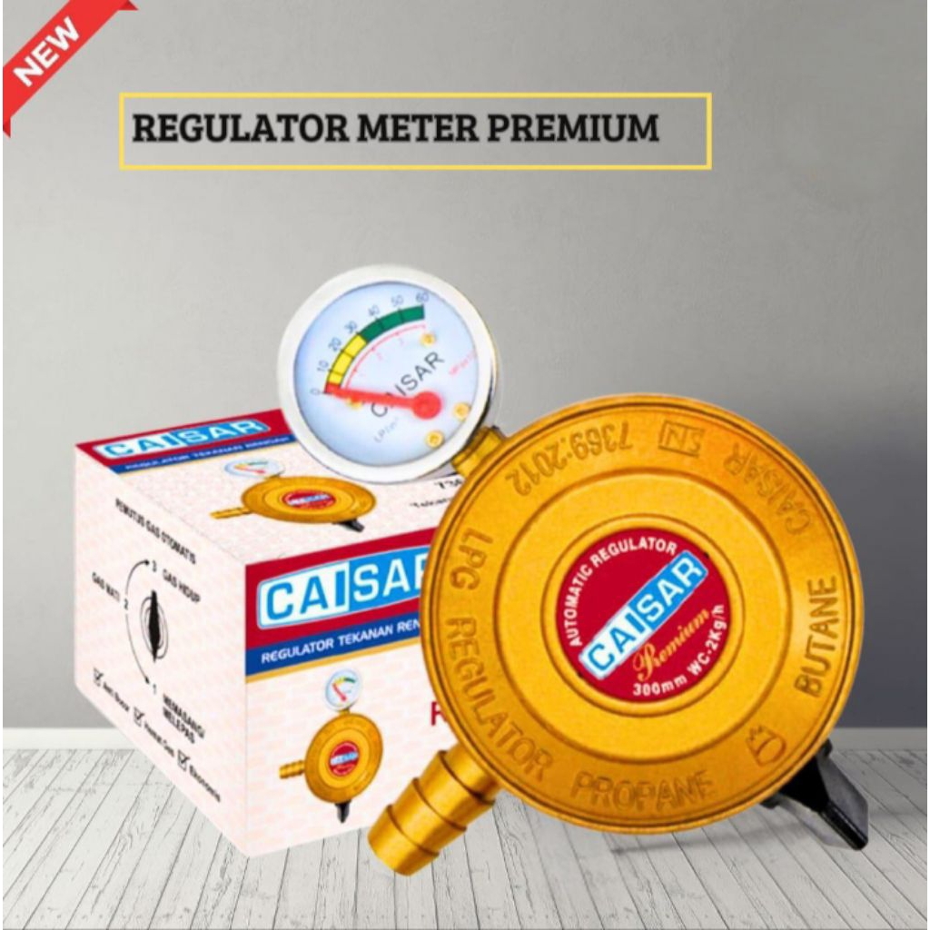 Regulator Gas Original Premium Caisar dengan meter, Regulator Gas Kecil, Gas Hijau