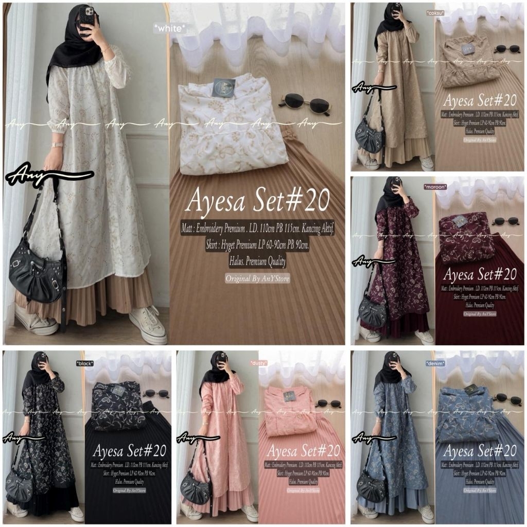 AYESA AYEZA SET BY ANY STORE SET ROK PLISKET LONG TUNIK EMBROIDERY PREMIUM SET ROK WANITA KEKINIAN S