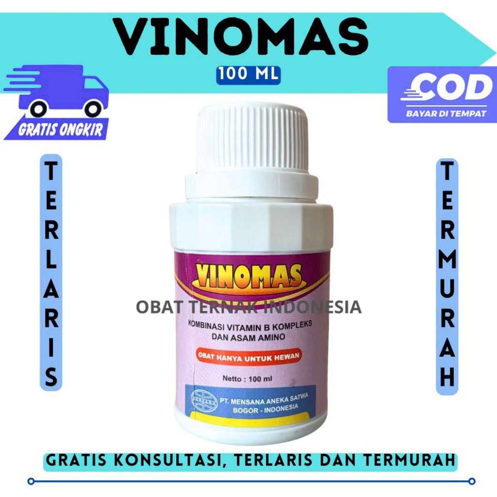 Vinomas 100 Ml B Komplek Vitamin Asam Amino Stamina Nicotinamide Ayam Unggas Domba Kambing Sapi Babi