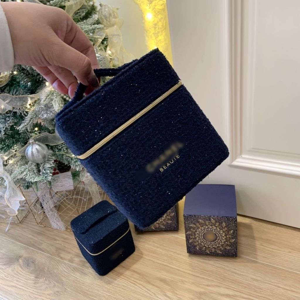 CH Beaute Xmas 2025 Navy Gold Vanity Makeup Cosmetic Jewerly Skincare Case Organizer Tempat Penyimpa