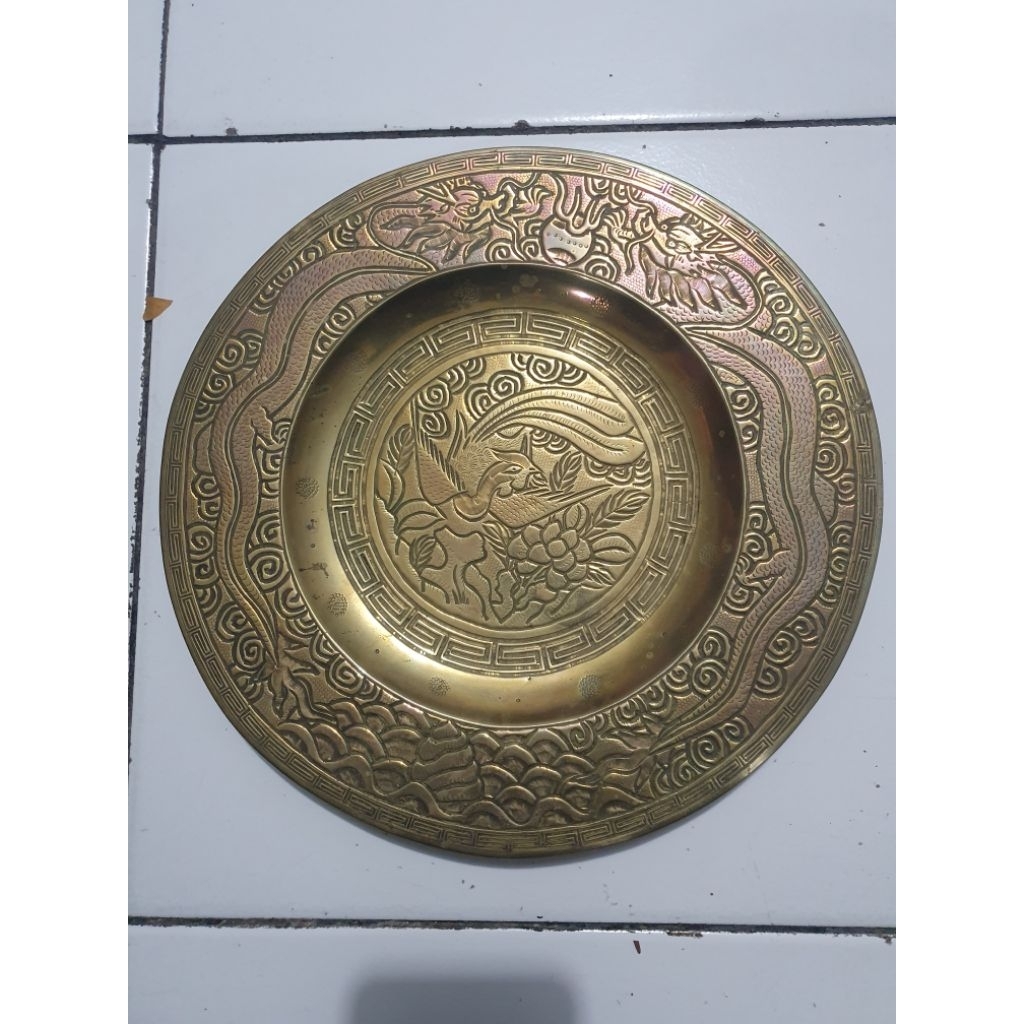 piring kuningan cina antik