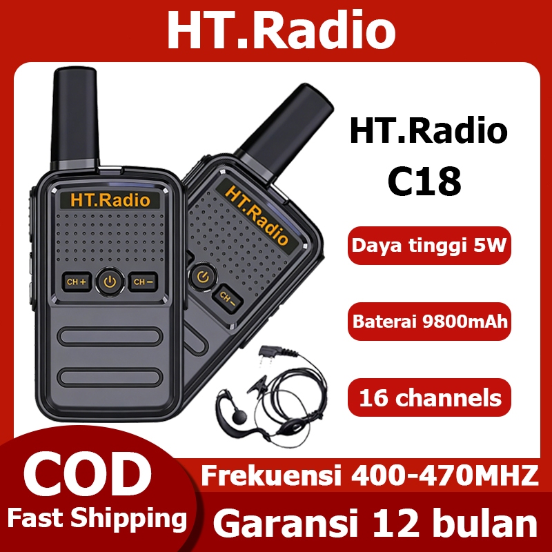 [2PCS] HT.Radio C18 Walkie Talkie Interlokal IP54 Tahan air dan kedap debu Transceiver dua arah Radi