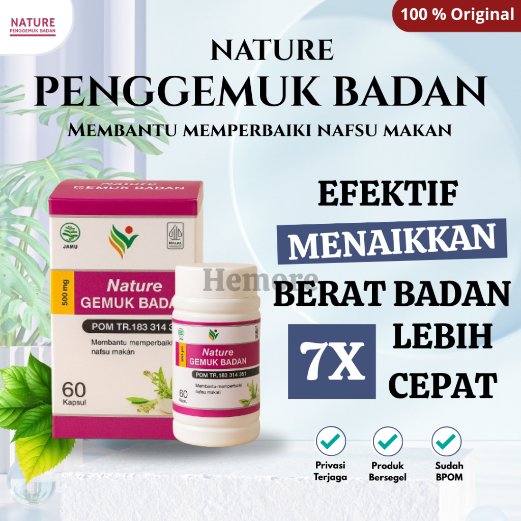 Obat Gemuk Herbal Nature Gemuk Badan Original Vitamin Penggemuk Penambah Berat Badan 60 Kapsul Cocok