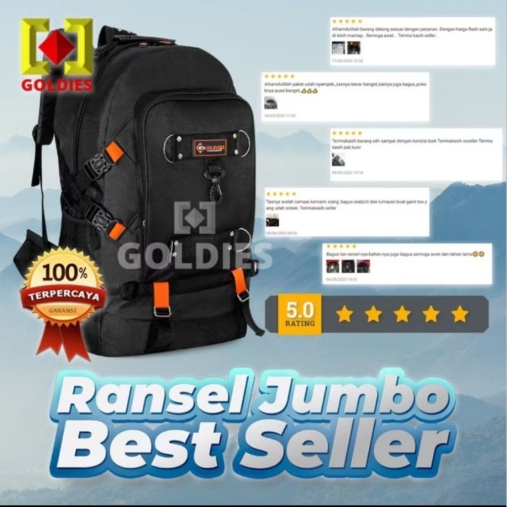 Goldvers Original Tas Ransel Pria Jumbo Backpack Pakaian Traveling Tas Mudik 50Liter Original Import