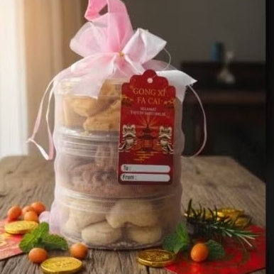 Hampers CNY 3 toples cookies tile / kue kering imlek