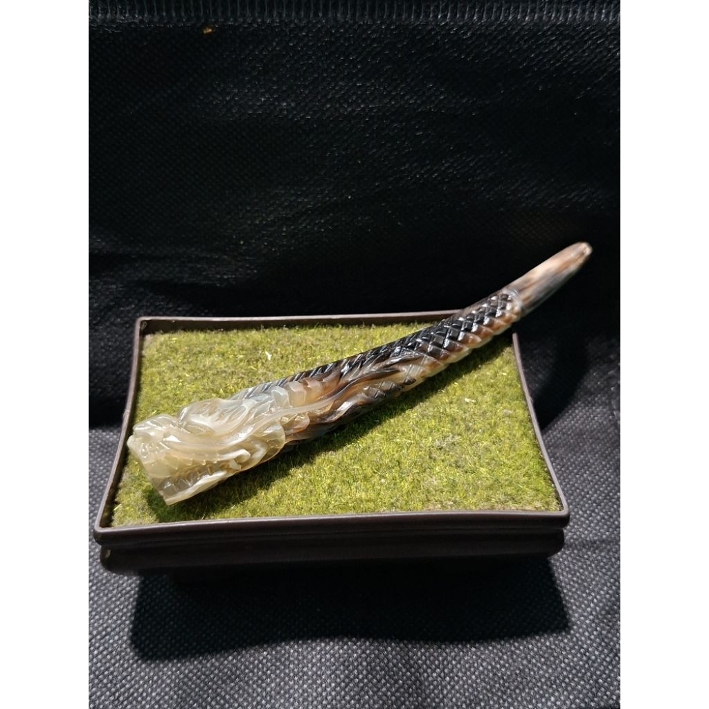 pipa once original tanduk kerbau, ukiran naga galak, detail presisi, warna degradasi istimewa