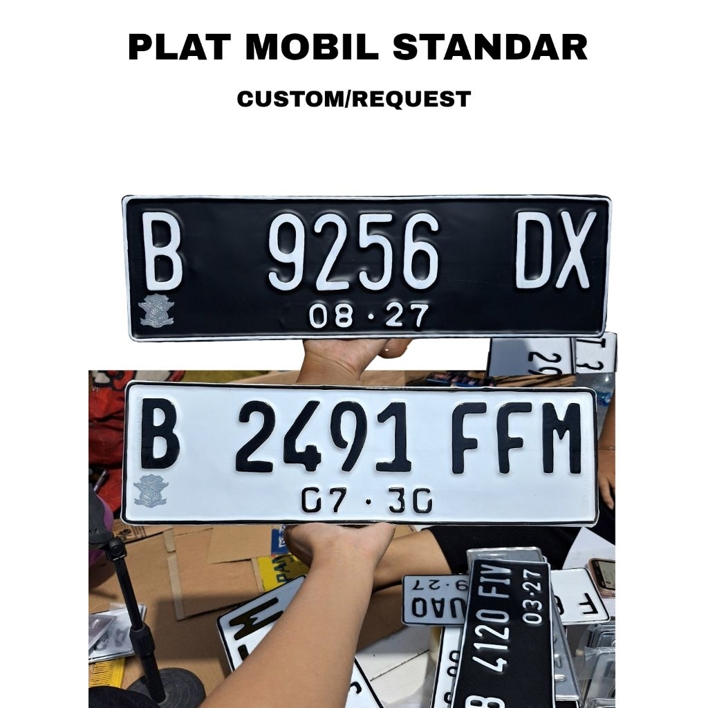 Plat Mobil Putih - Plat Mobil Hitam - Plat Mobil Standar - Logo Timbul