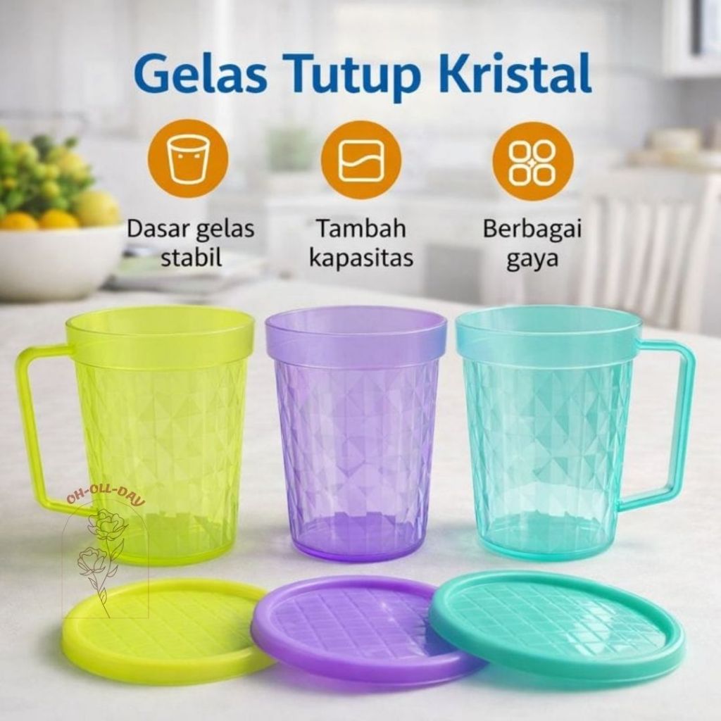 Gelas Plastik Tutup Kristal | Gelas Minum Estetik Tutup Rapat Kapasitas Besar