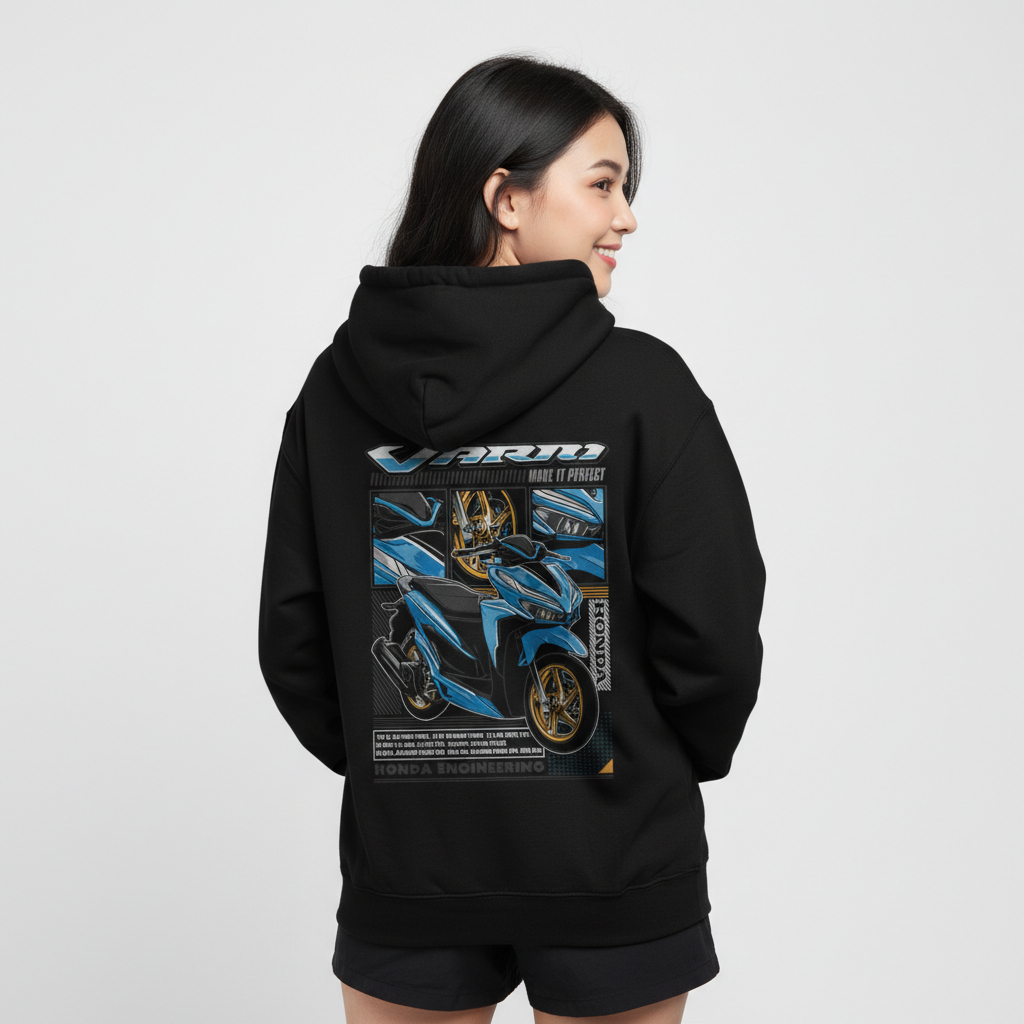 Hoodie Motor Vario 150 Blue Katun Fleece Sablon DTF