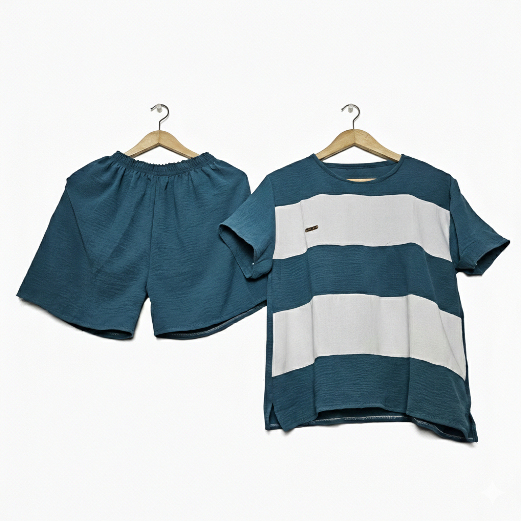 Setelan Crinkle Airflow Celana Pendek Lengan Pendek - One Set Wanita Celana Hotpants / Set Baju Wani