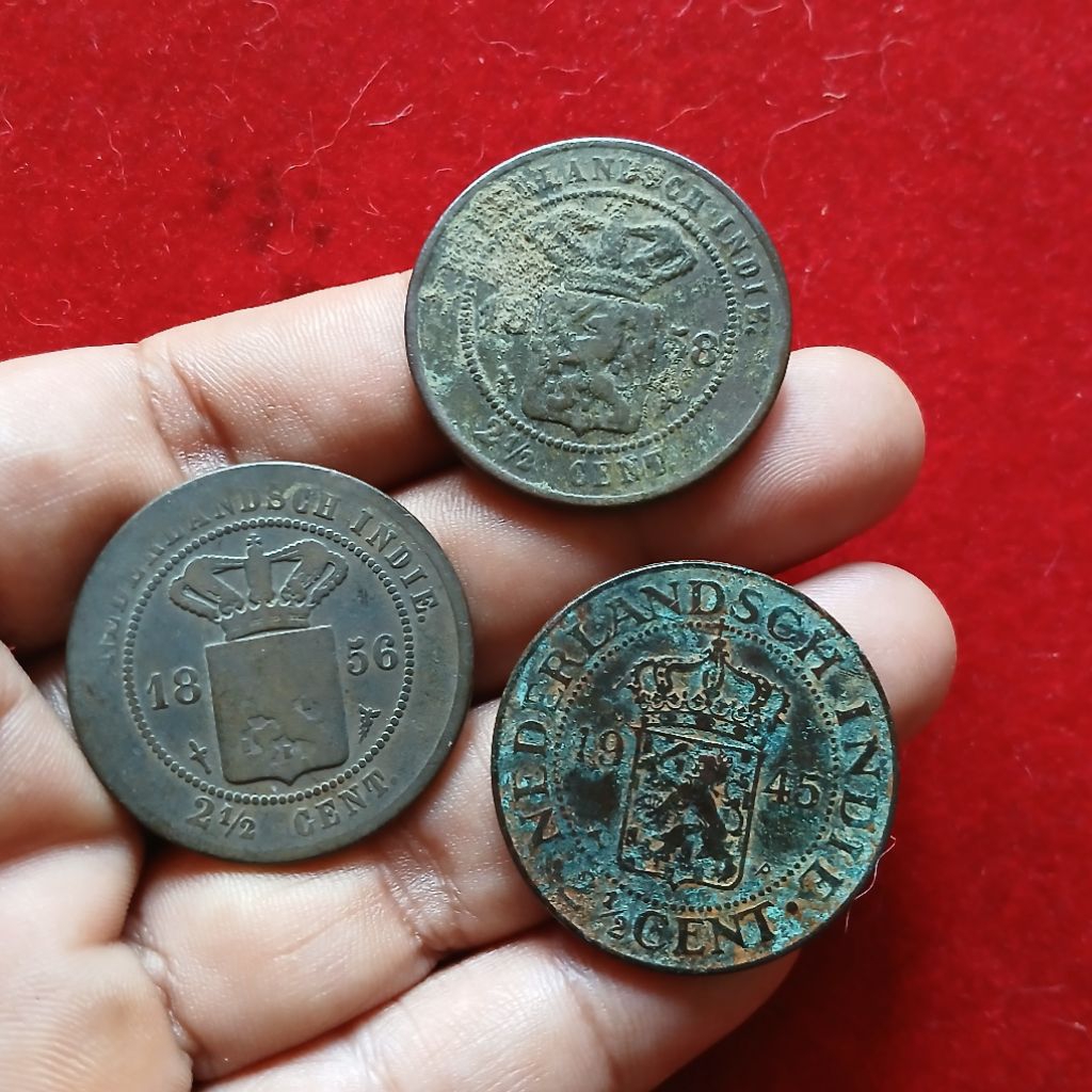 Koleksi Temuan Sungai 3 Biji Koin Benggol Nederland Indie 2,5 Cent