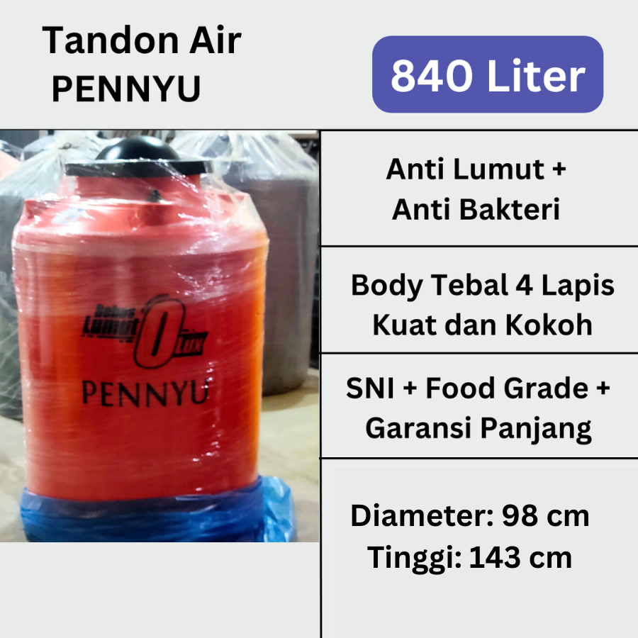 Tandon Tangki Toren Air Penyu 800 Liter 840 Liter Anti Lumut Kuat Lapisan Tebal Berkualitas