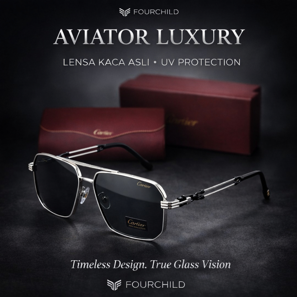 Kacamata Hitam Retro Lensa Asli Kaca Frame Stainless Pria Wanita UV 400 Kaca Mata Anti Silau