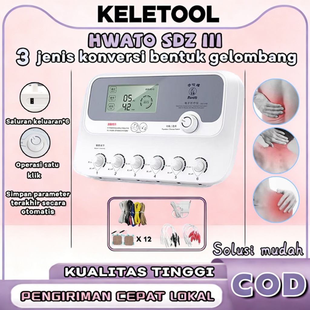 Hwato Alat tens fisioterapi elektrik SDZ-III tens fisioterapi stimulator akupuntur 6 Saluran frekuen