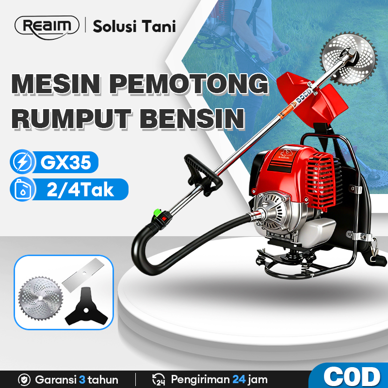 Reaim Mesin Potong Rumput Gendong 2Tak/4Tak 5200W 52CC Arit Rumput Mesin Rumput Alat Pencabut Rumput