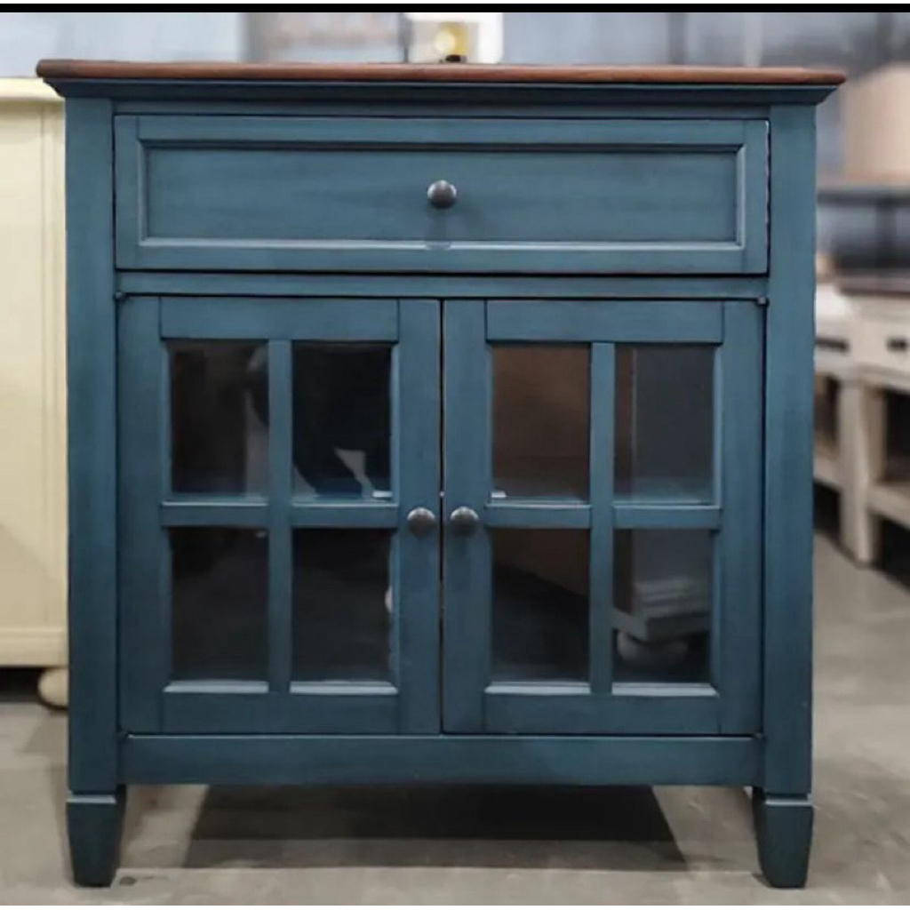 bufet kaca custom minimalis kayu jati