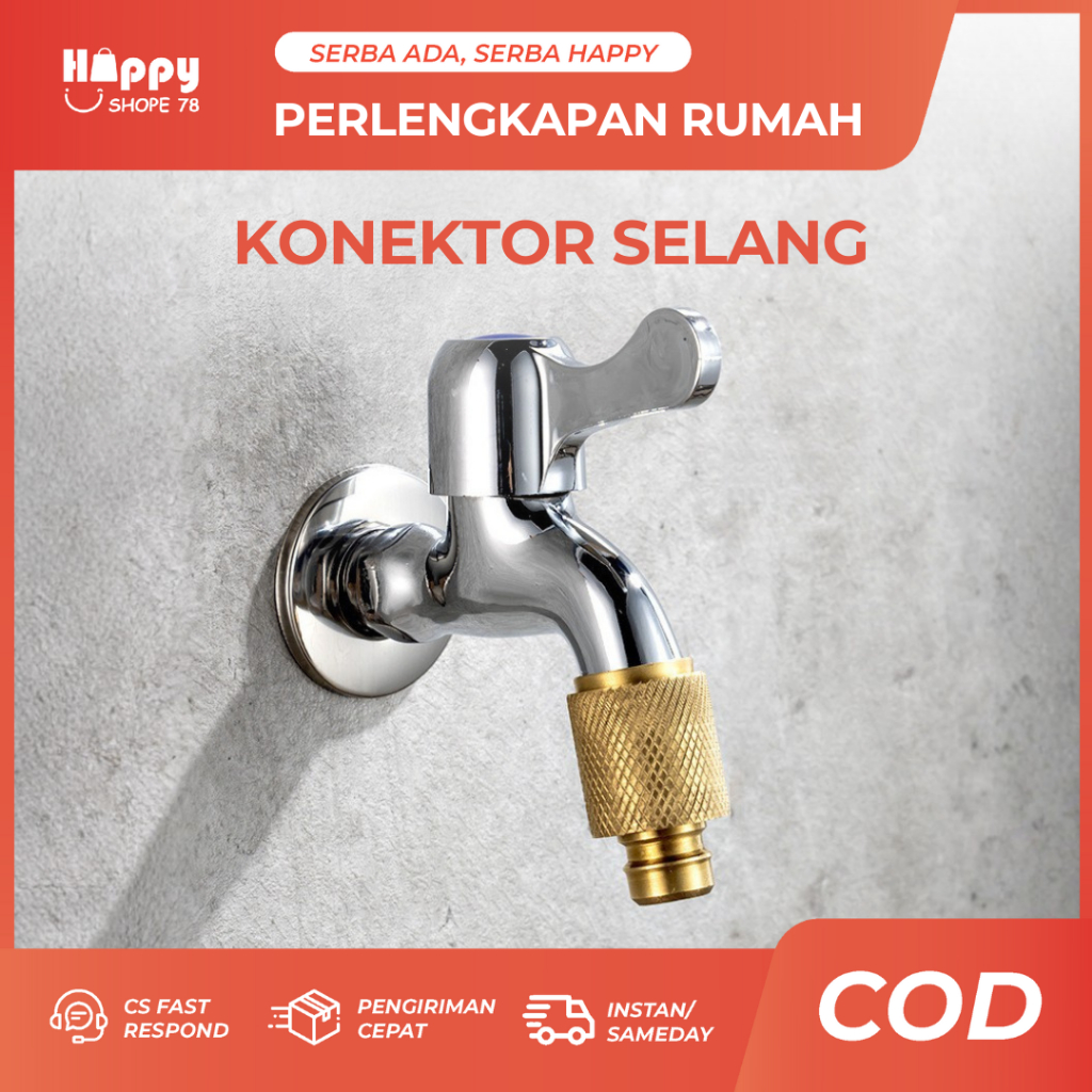 Cucuk Selang Kran Kuningan Anti Bocor Dengan Kepala Semprot Multifungsi