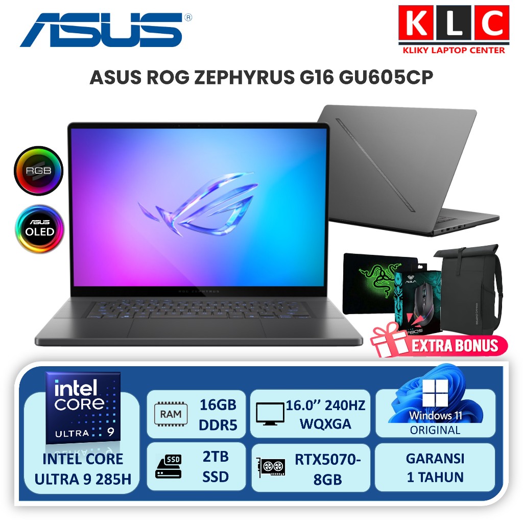Laptop Asus Rog Zephyrus G16 GU605CP INTEL ULTRA 9 285H RTX5070-8GB 16GB 2TB SSD 16.0 OLED 240HZ