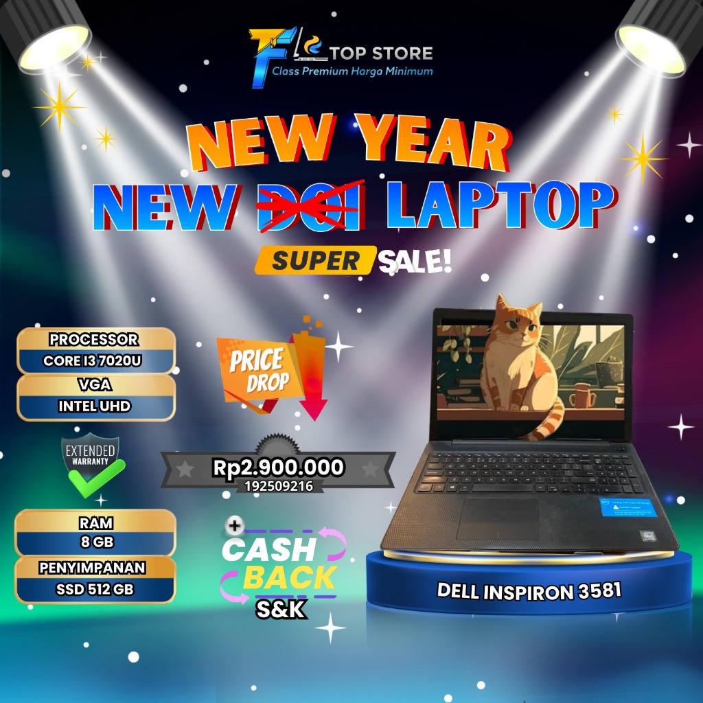 LAPTOP DELL INSPIRION 3581 INTEL CORE I3-7020U CPU SSD 512/8GB