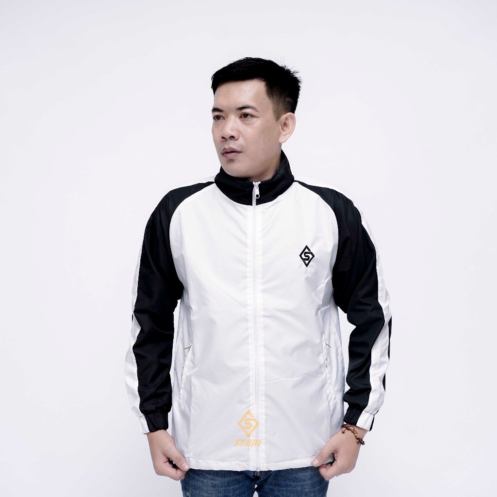 Jacket Tracktop putih hitam Jaket parasut Vintage Tracksuit Pria Wanita