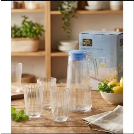Teko set pitcher kaca 4 gelas