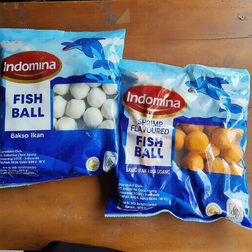 INDOMINA BAKSO IKAN - Bola Ikan Rasa Udang Seafood Fish Ball Original / Flavoured - Kheiza Frozen