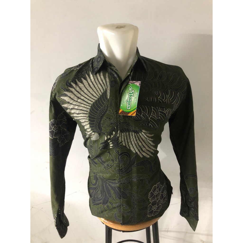 batik pria premium lenggan panjang berlapis warna hijau botol