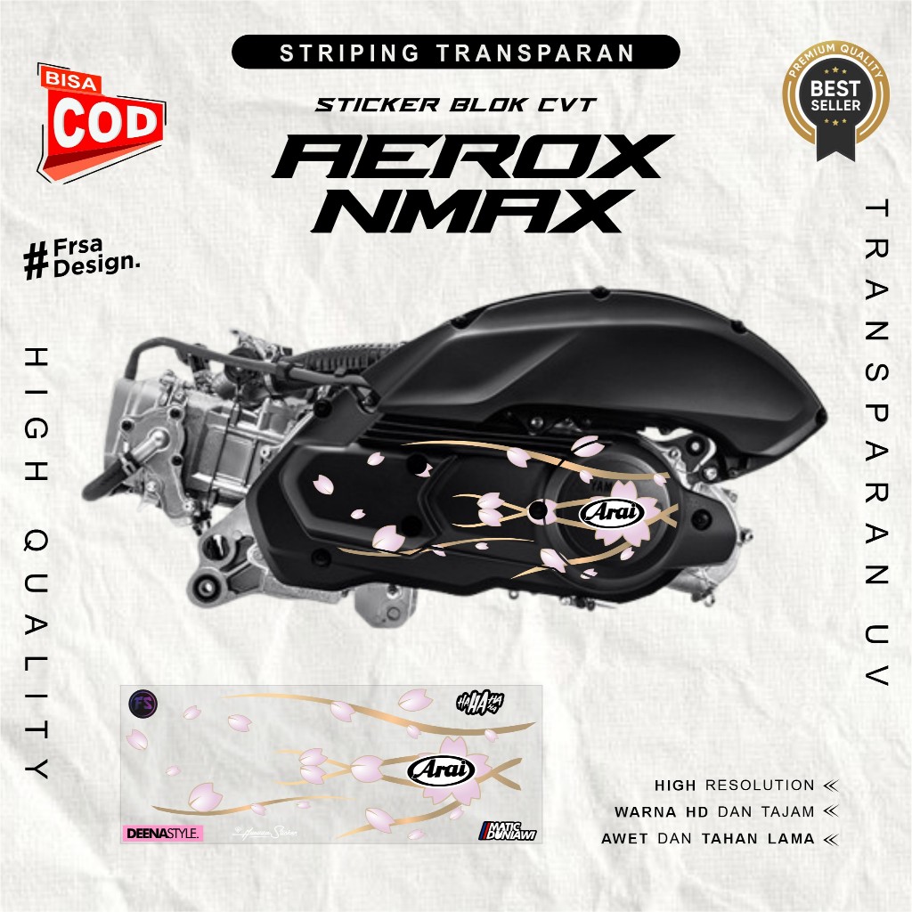 Sticker Transparan CVT YAMAHA NMAX, AEROX. Motif Sakura