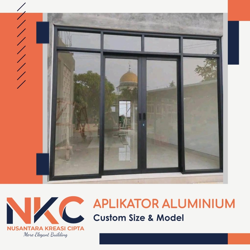 PINTU ALUMINIUM BUKAAN SLIDING DUA DAUN KIRI KANAN KACA MATI UKURAN L240xT200
