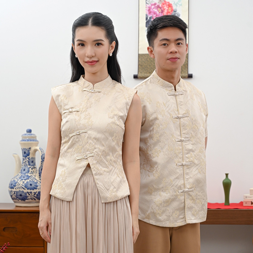 Chocochips - Bronxie Top & Blake Top Men in Cream | Atasan Cheongsam Style / Blouse Lunar Collection