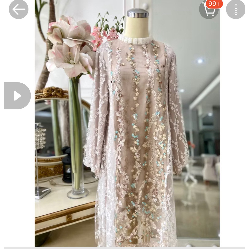 dress tunik pesta brukat mewah