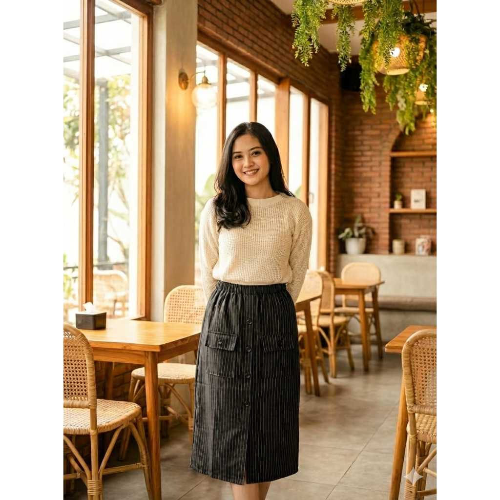 (COD) rok cargo semiwoll premium import skirt kancing span kargo rajut saku depan panjang wanita