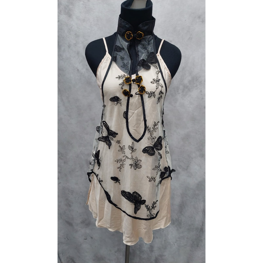 Cheongsam set sexy motif kupu timbul