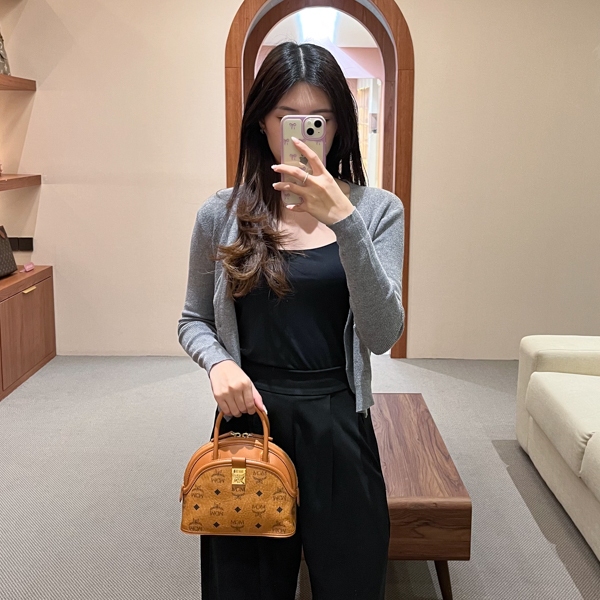 Tas MCM ANNA MONOGRAM COGNAC TOP HANDLE BAG WITH LS 100% ORIGINAL