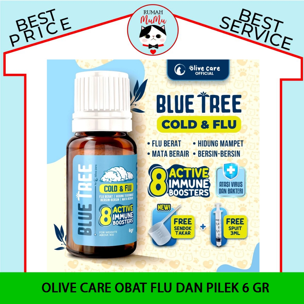 OLIVE CARE BLUE TREE COLD & FLU OBAT FLU DAN PILEK KUCING 6 GR