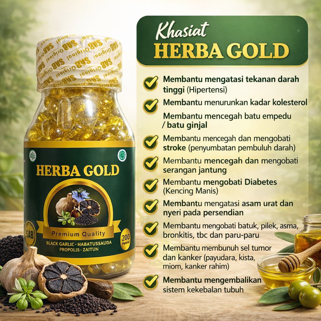 Herba Gold SAB 200 Kapsul | Black Garlic - Habbatusauda - Propolis - Zaitun