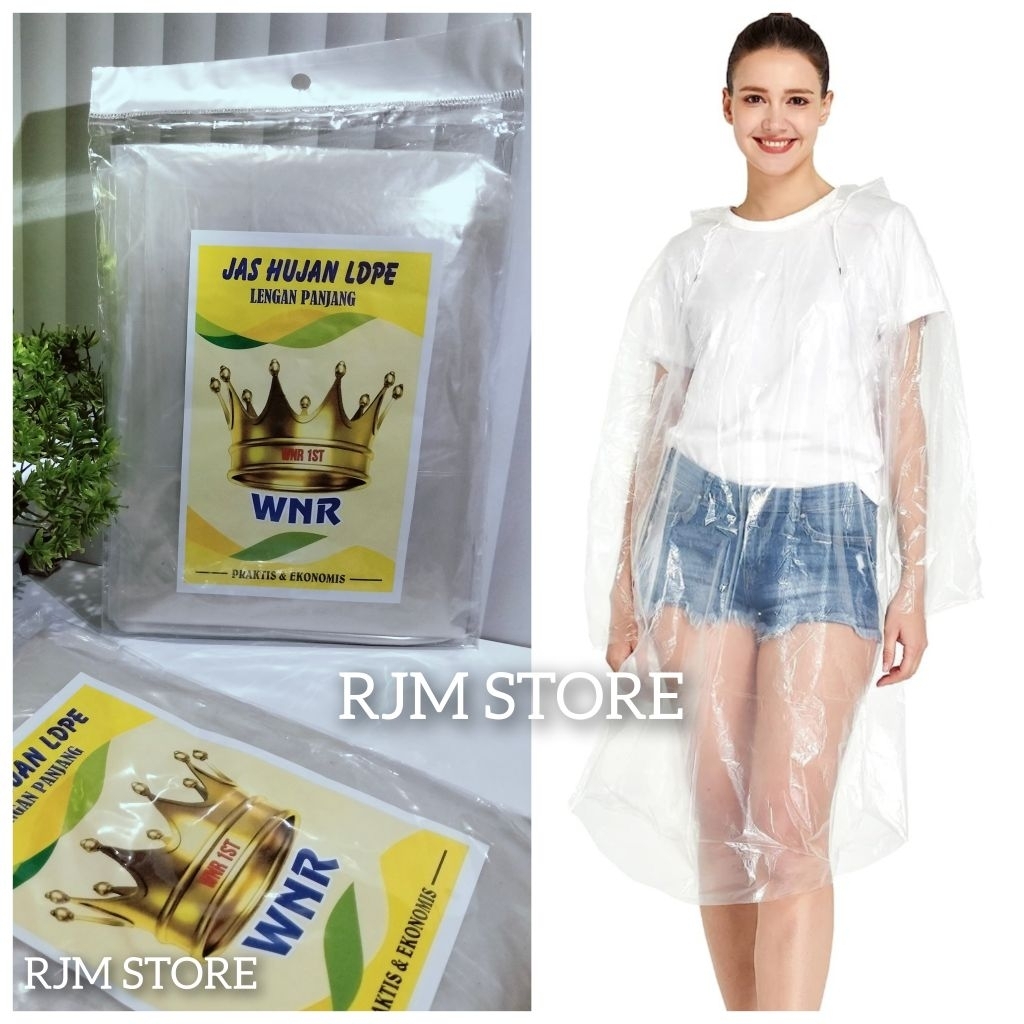 Jas Hujan Plastik Bening Tebal Putih Transparan Ponco Lengan Panjang LDPE